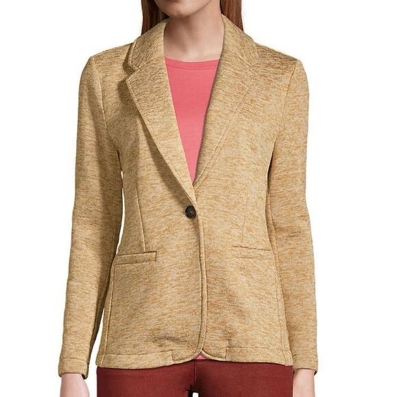 Lands End Neutral Tone Fleece/Sweater Button Blazer Jacket Size L Tan Comfy NWT - Picture 8 of 10